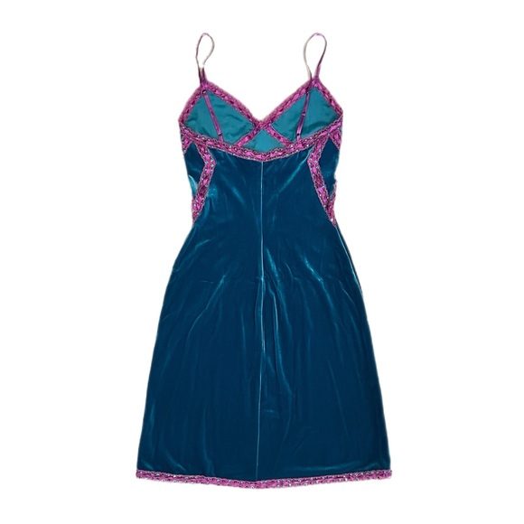 RARE Vintage Betsey Johnson New York Velvet Lace Ribbon Sequin Slip Dress - Picture 9 of 12